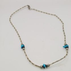 Turquoise chip beads Liquid Silver Necklace