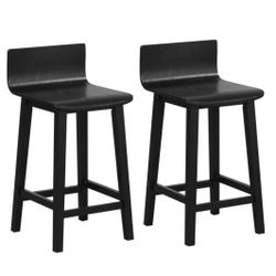 Set Of 2 Barstools Bar Stools Wood W/ Solid Back & Seat Accent Decor Chairs JV11387DK