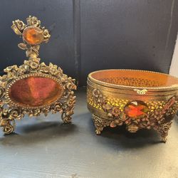 Vintage vanity perfume bottle and jewelry casket