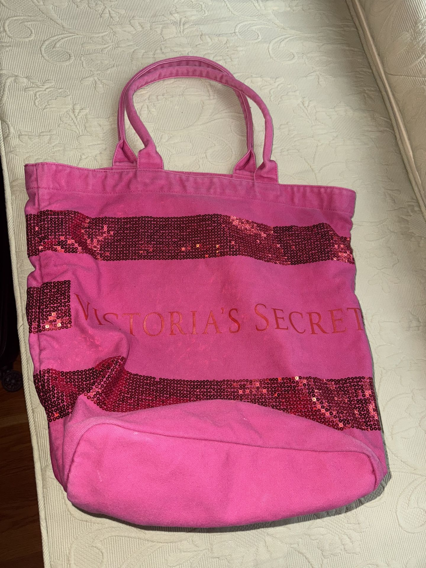 Victoria’s Secret Canvas Tote Pink With Sequins