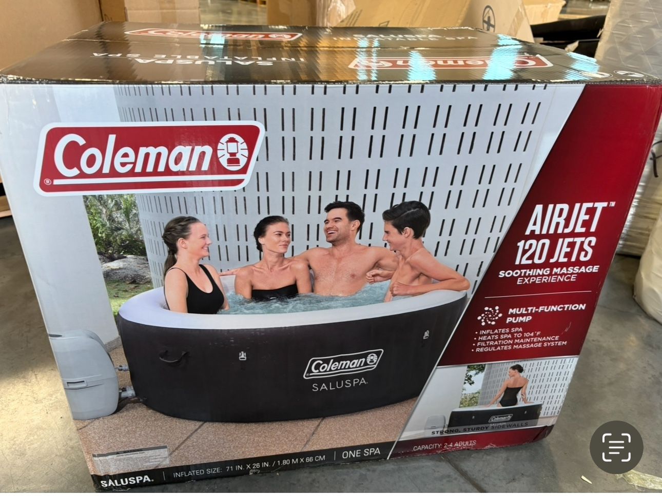 Coleman SaluSpa Miami AirJet 2 to 4 Person Round Inflatable Hot Tub Portable Outdoor Spa