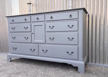 Tall Solid Wood Gray 9 Drawer Dresser W. Cabinet Space