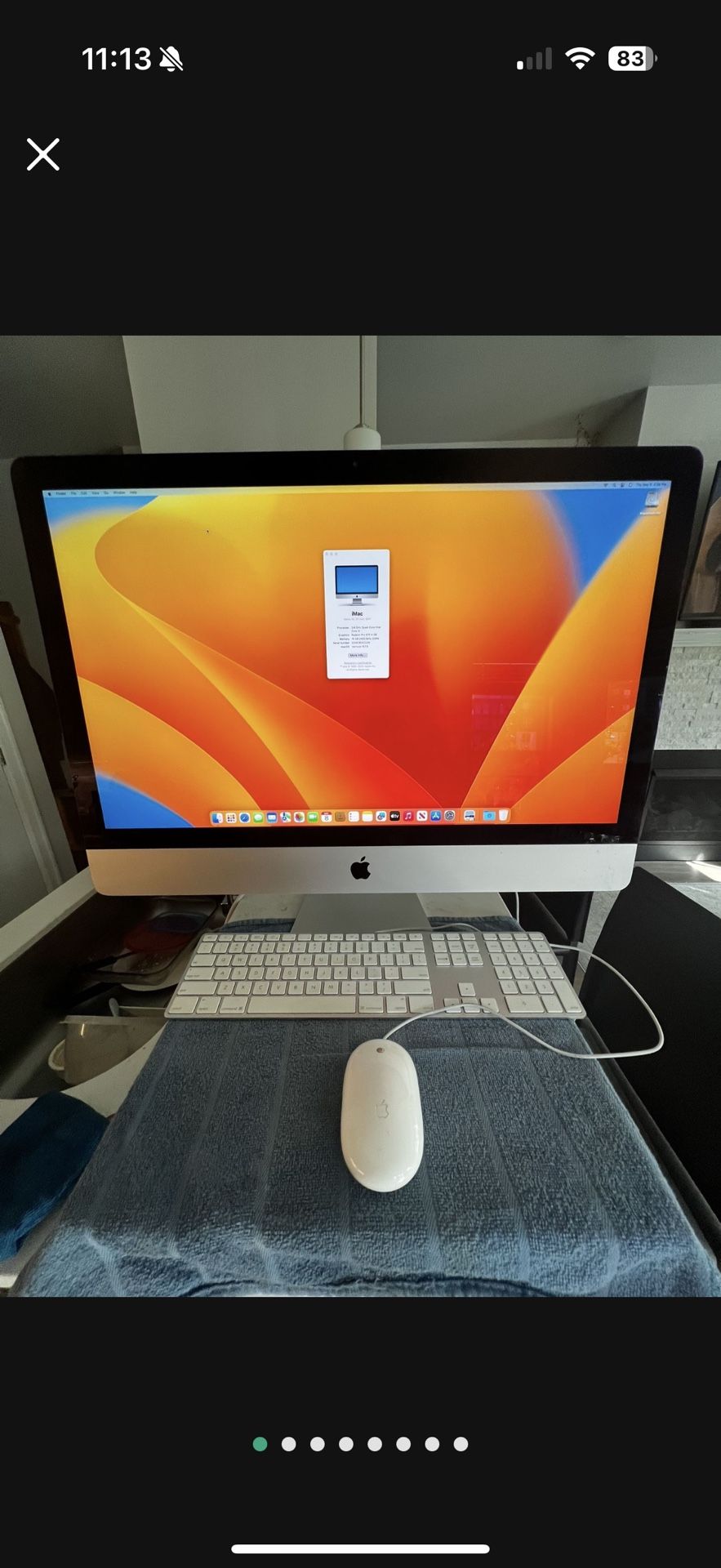 iMac Retina 5K, 27-inch 2017 3.4 GHz Quad-Core 16 GB Memory 500 Gig SSD HD Ventura 13.7.5 Includes keyboard and mouse