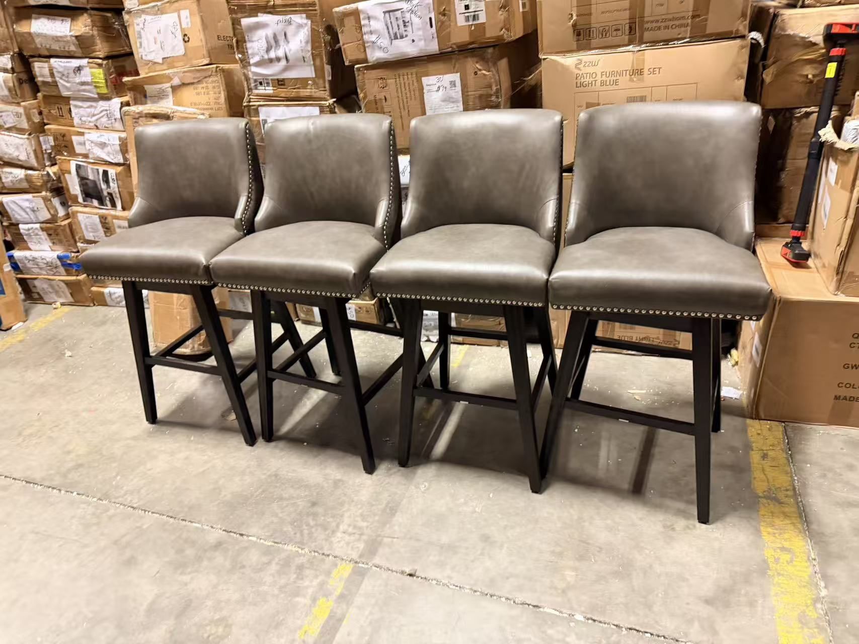 Leather Swivel Upholstered Bar Stools , Set of 4,