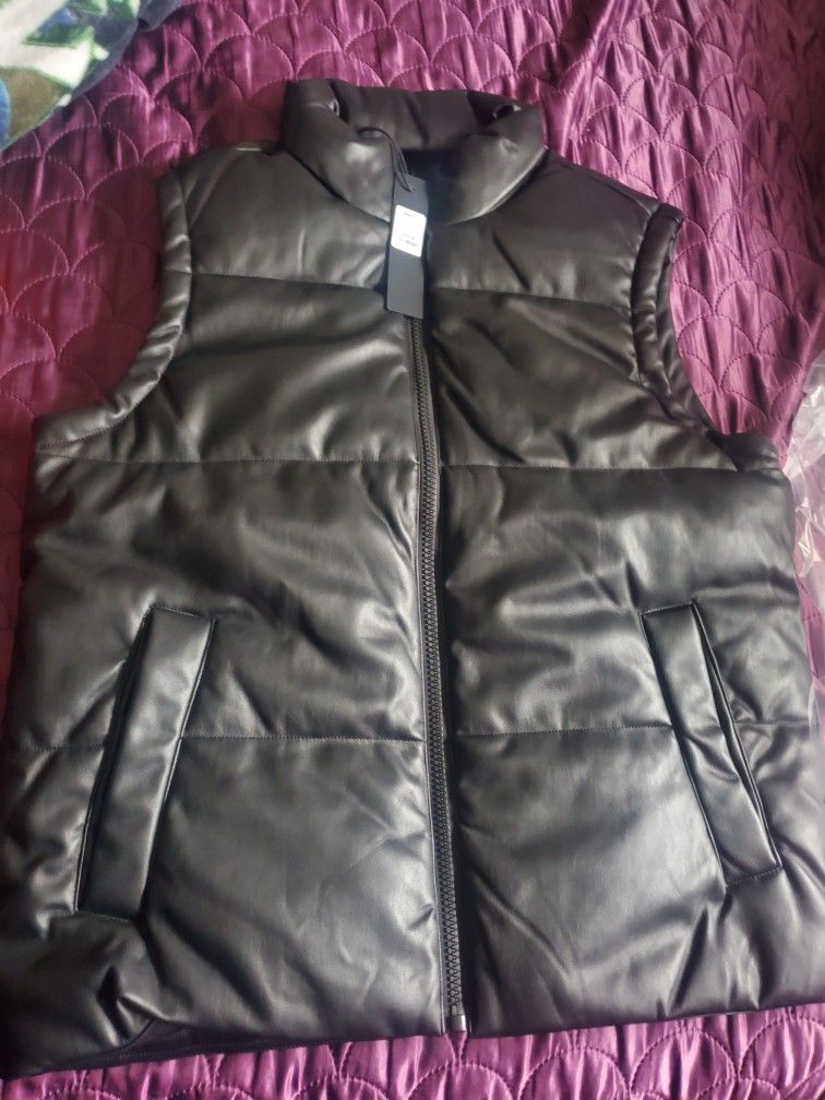 Faux leather puffer vest