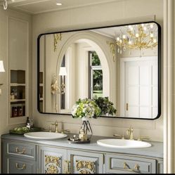 55" × 36" PILOCOS Black Frame Large Luxurious Wall Mounted Bathroom Vanity Mirrors