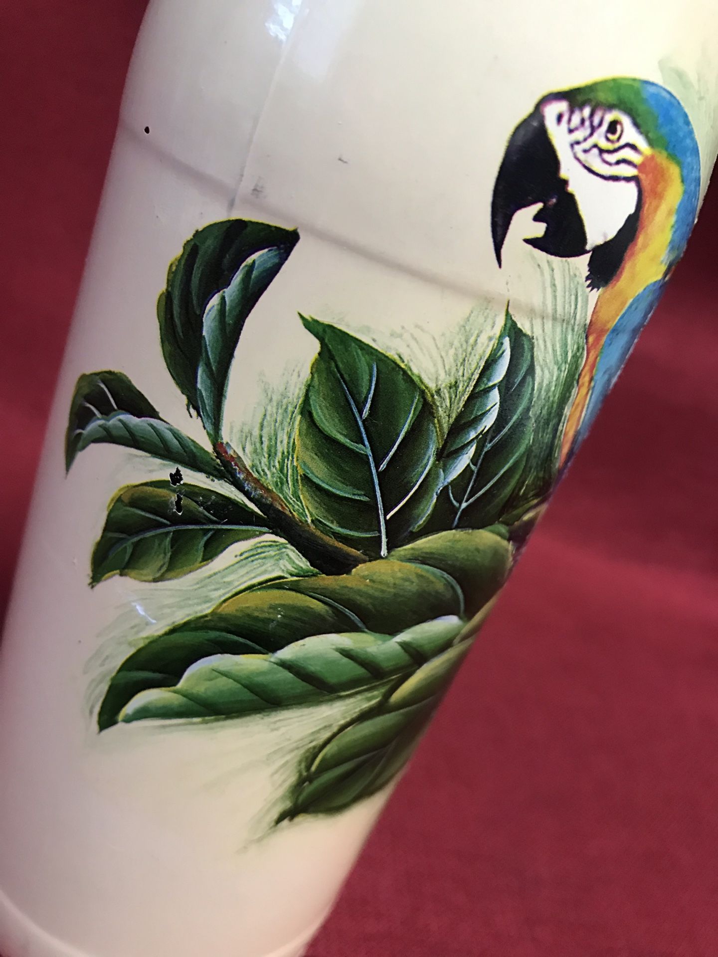 MayRich Company Cream Color Hand Painted Parrot Glass Bottle Vase 11 1/