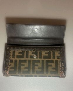Fendi Brown Brown Logo Continental Wallet with Snap Closure & Card Slots