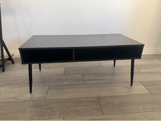 Black Mid-Century Modern Coffee Table with Storage Shelf – 42”