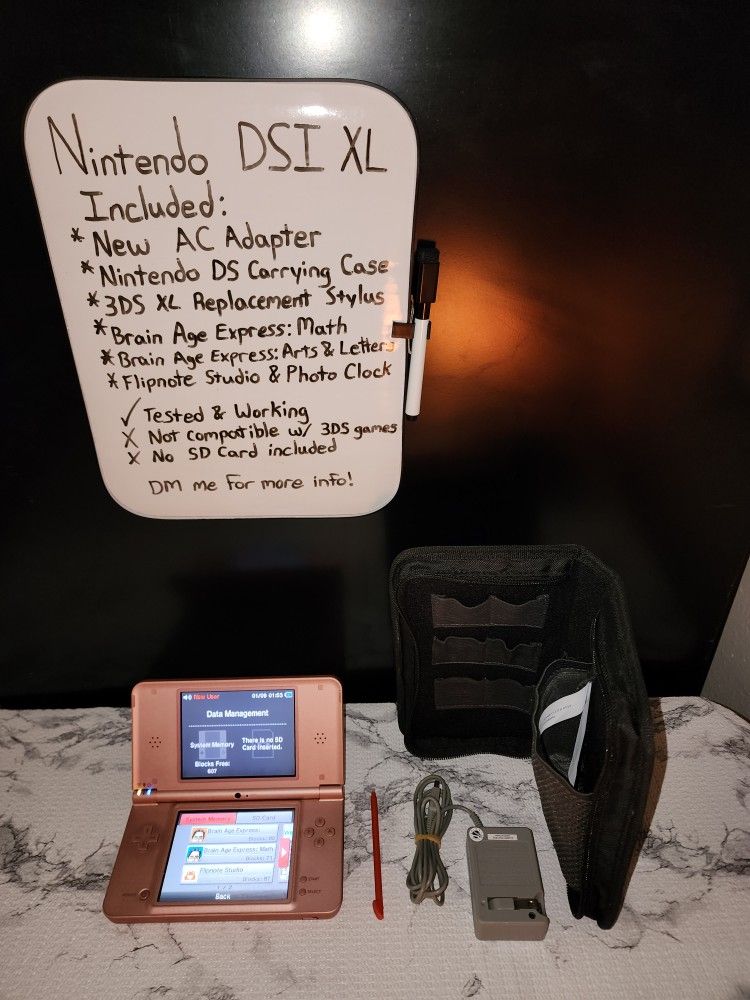Metallic Rose Nintendo DSi XL + Accessories