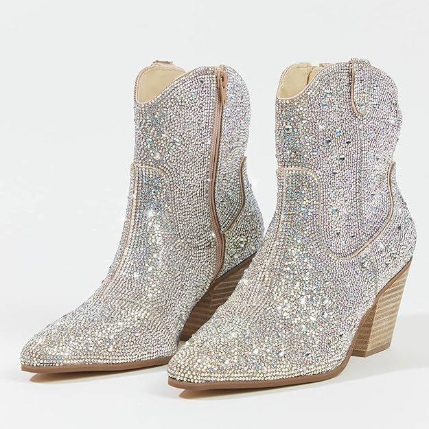 East Lion Corp Rhinestone Ankle Cowgirl Booties