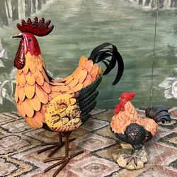 Rooster Home Decor 1 Large Metal & Small Ceramic