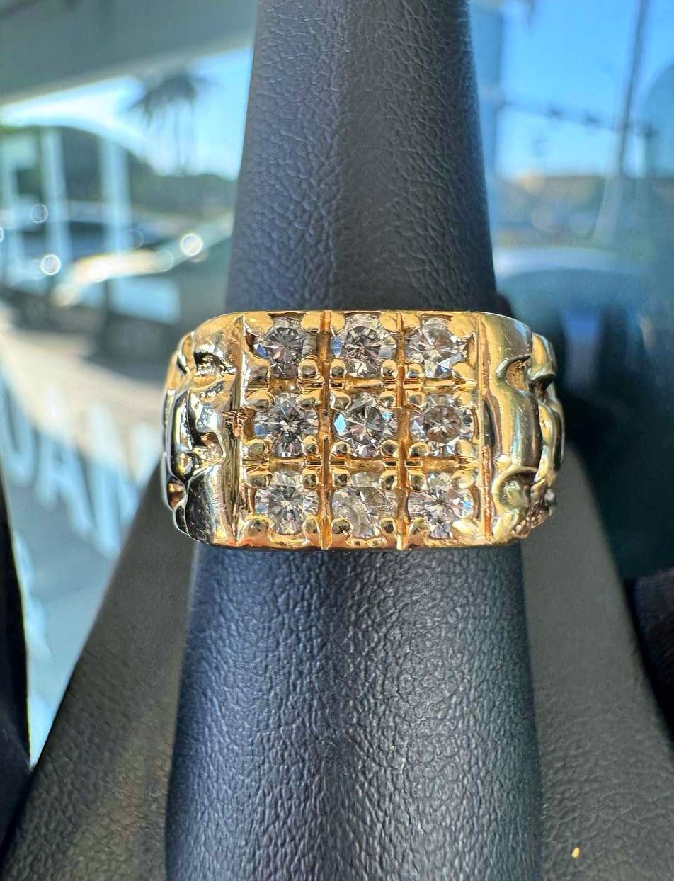 Jewelry 14k solid yellow gold 0.75CTW natural diamond nugget fashion ring sz 9