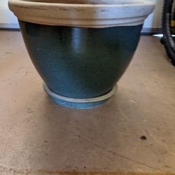 Dark Green Clay Planter with Matching Saucer