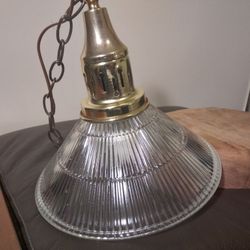 Vintage Holophane Glass AND BRASS Pendant Lamp