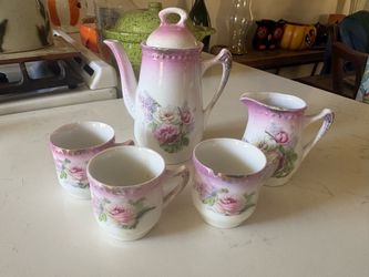 Vintage Miniature Porcelain Tea Set with Rose Floral Pattern