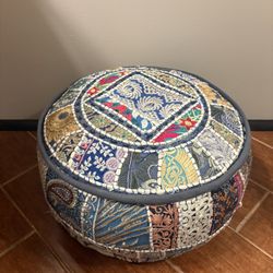 Indigo Round Pouf 