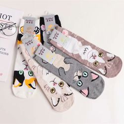 5 Pairs lovely Cat Socks, Size 6-9, Cotton Set 5