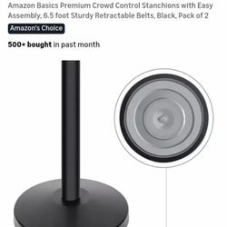 NEW-Amazon Basics Premium Crowd Control Stanchions with Easy Assembly, 6.5 foot Sturdy Retractable Belts, Black, Pack of 2...NEW OUT OF BOX AND ALREAD