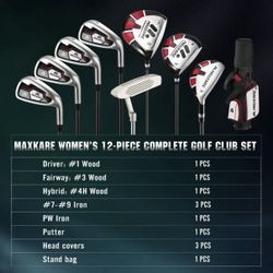 Women's Golf Club Set 8-Piece, Includes Driver, Stand Bag, 3 Head Covers, Right Hand, Red