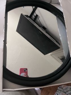 Circle Mirror black wood trim