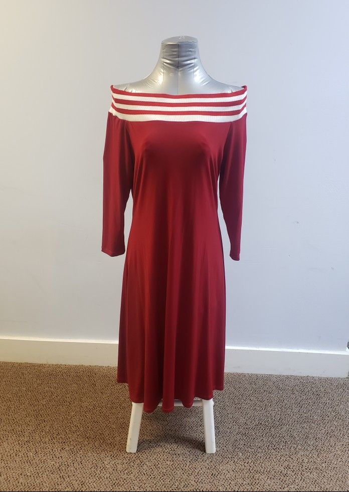 Lew Magram Red/white Off Shoulder Dress Size L