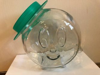 BORGONOVO Glass Cookie Candy Jar Italy Canister Cartoon Head Face w/ Green Hat