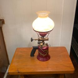 Vintage Blowtorch Lamp Marbled Glass Shade