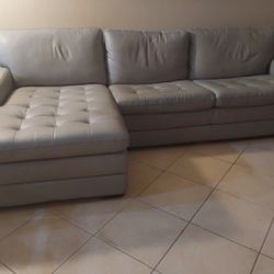 Grey Leather Sofa and Chaise 