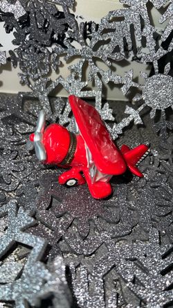 Red Biplane Aircraft Trinket Box W/Hinged Lid & Pilot Figurine