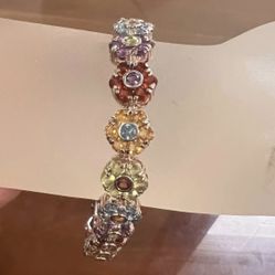 Lady's Sterling Silver Multicolored "Genuine Stones" Bracelet 8' In Length.