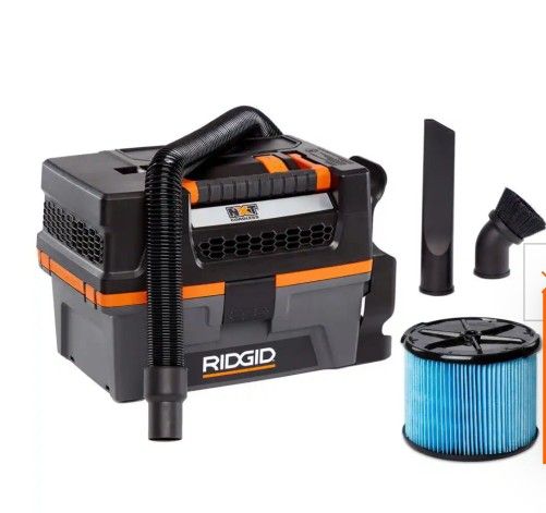 New! Retail $129 RIDGID
3 Gallon 18-Volt Cordless Handheld NXT Shop Vacuum Wet Dry Vac (Tool Only) with Filter, Expandable Hose and Accessories