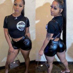 women  leather overalls 