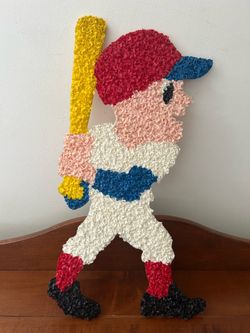 Glitter Plaque Melted Popcorn Baseball Player 23” tall x 11.5” wide