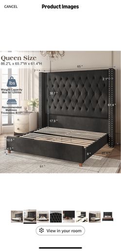 NEW QUEEN SIZE BLACK TUFFED BED FRAME
