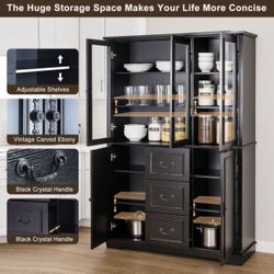 78.8"HX47.2"WX15.1"D Vintage Style Glass Door Cabinet 