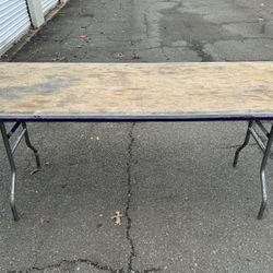 6ft Wood and Metal Table with Folding Legs 