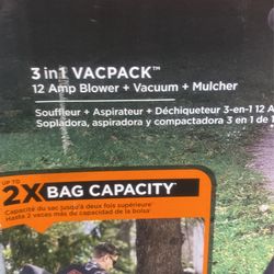 Vacpack 3-in-1 Electric Leaf Blower/Vacuum/Mulcher, 250-MPH