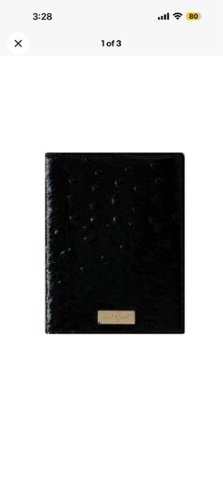 Kate Spade Riverside Street Black Ostrich Embossed Leather Passport Holder