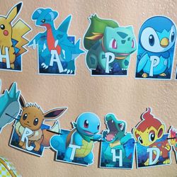 Pokemon Birthday Banner And Cake Topper