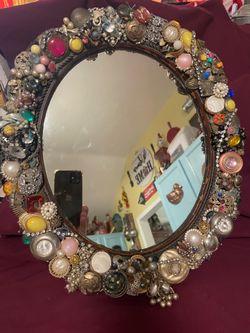 13x15” antique beaded oval wall mirror