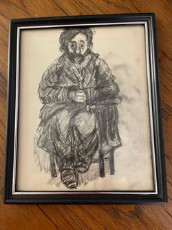 Charcoal Drawing of Man in Chair - Framed Art