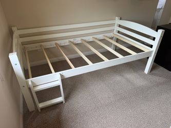 White Wooden Kids Bed Frame with Ladder