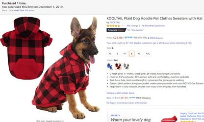 Dog Sweater Red Plaid Tried On Once - Too Tight