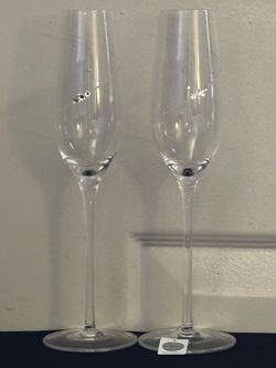 2 Champagne/Wedding Toasting Flutes Etched w/Crystal Rhinestone from SWAROVSKI