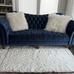 Blue Velvet Sofa & Chaise Velvet Tufted Chesterfield Couch Set