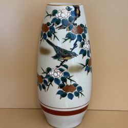 Japanese Kutani Ware Bird & Floral Porcelain Vase