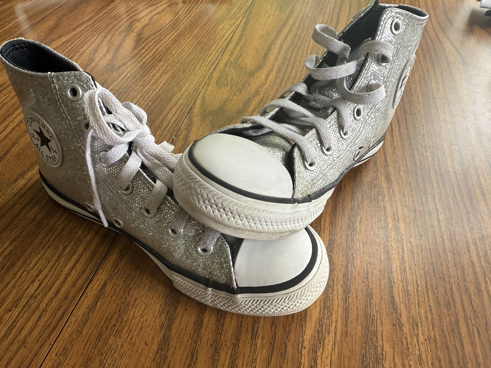 Converse Custom Chuck Taylor All Star Silver Glitter High Top Youth Size 2