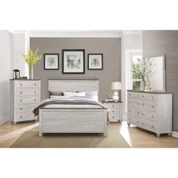Brand new white/brown queen bedframe + dresser + mirror + nightstand 4PCs set