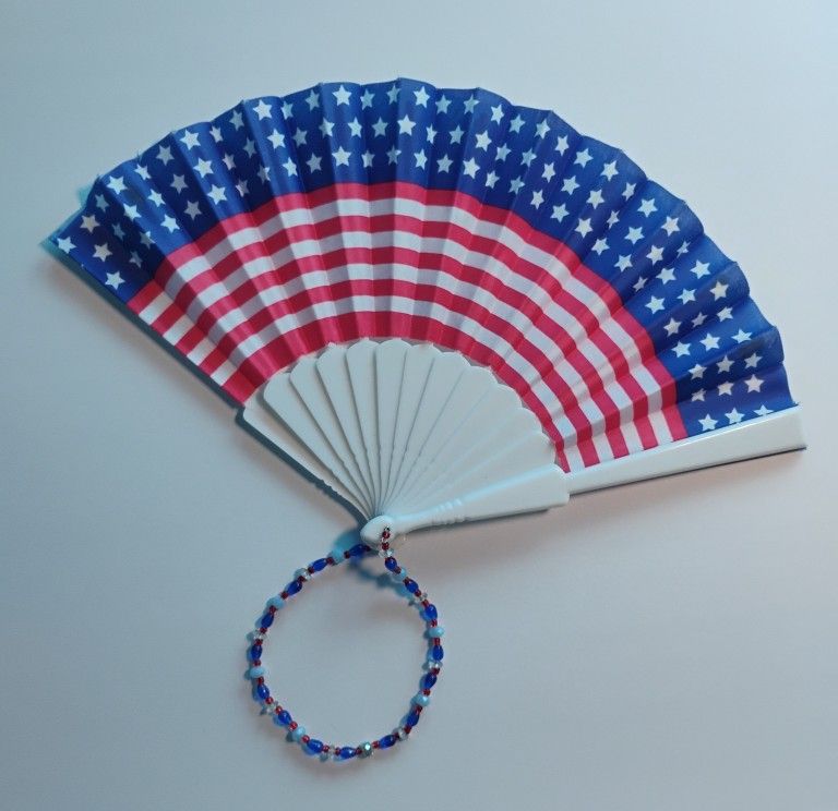 Patriotic Fan With Wrist Bracelet